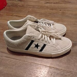 Converse White Suede Sneakers with Black Star Stripe